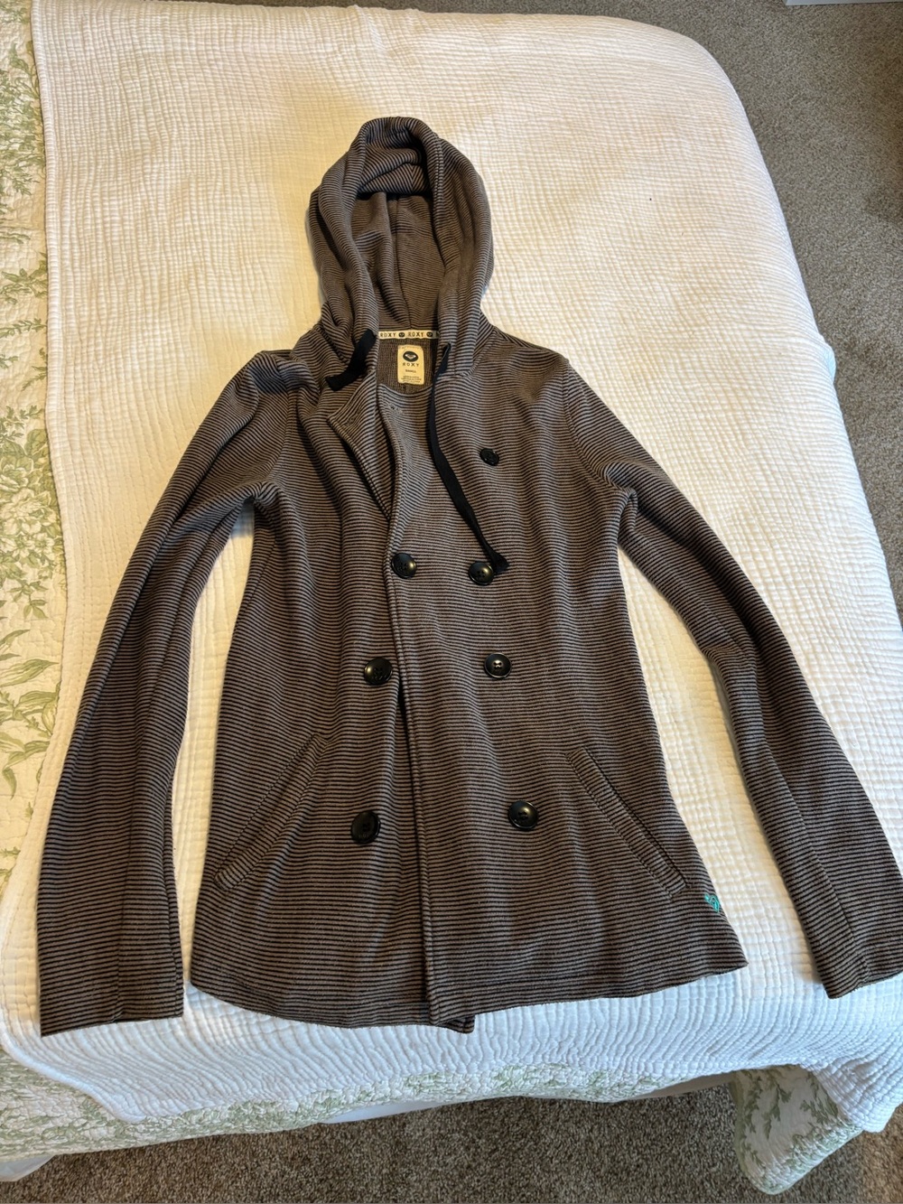 Striped Hooded Double-Breasted Women's Jacket